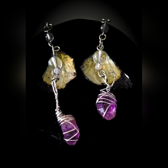 Artisan Necklace, Earring Set - Real Butterfly Wings, Crystal Beads, Upcycled - Picture 4 of 4